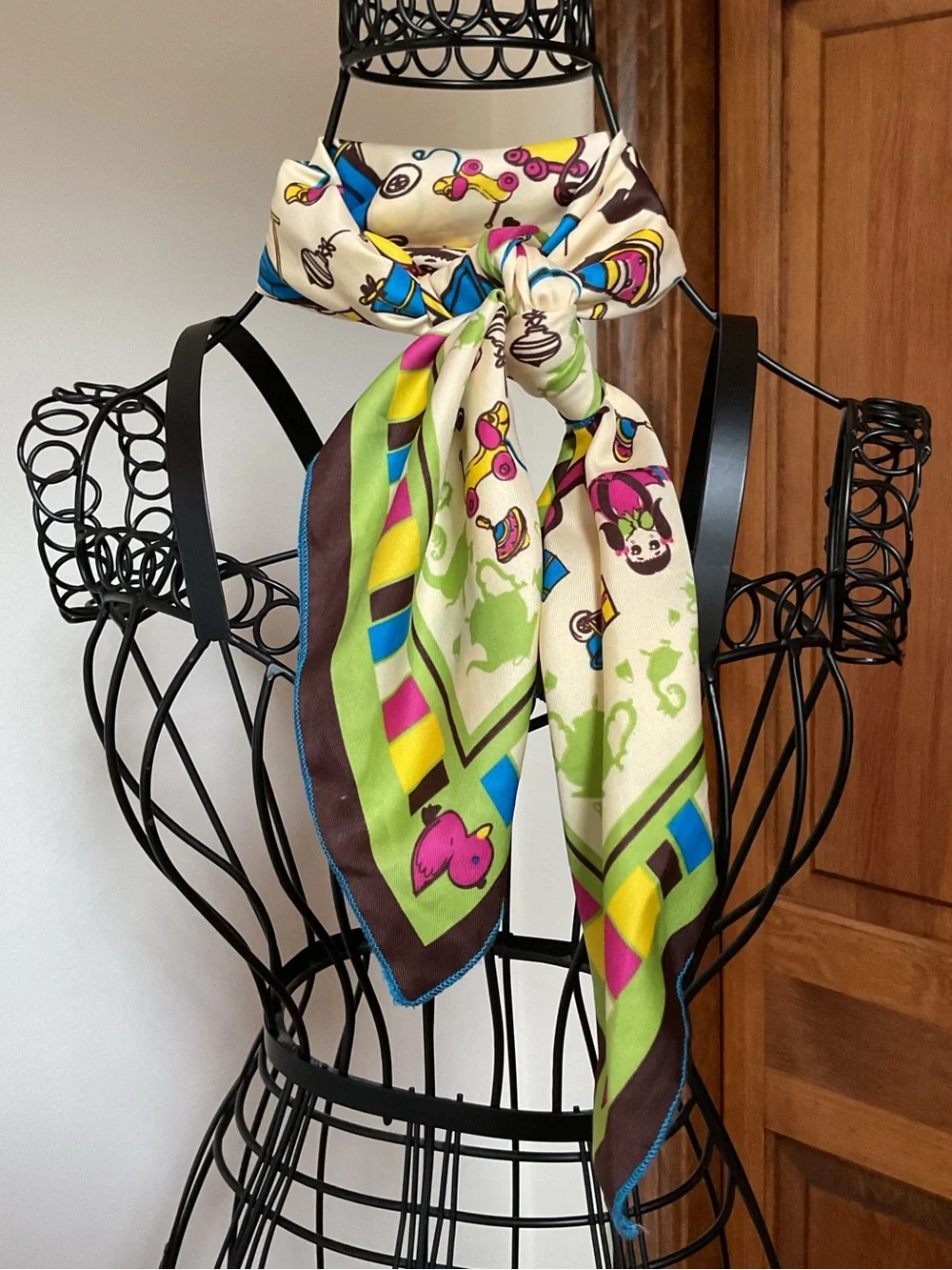 Fun greenspun Multi-Color Patterned Scarf - Cream, Green, Pink, Blue
